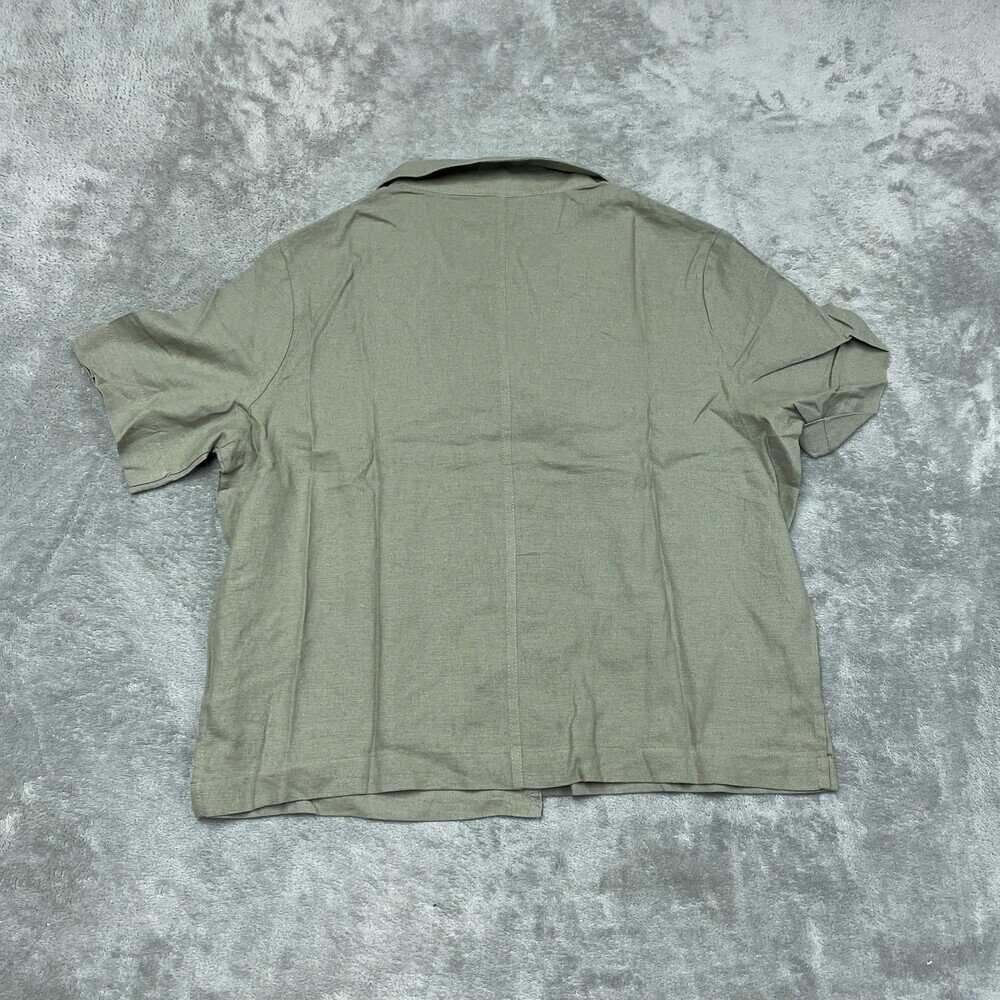 Buffalo David Bitton Women's L Blouse Green Linen Blend d1241 - Picture 7 of 8